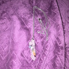 Wire Wrapped Clear Quartz Crystal Necklace with small rainbow crystal rocks