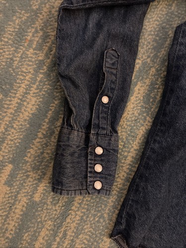 Vintage Wrangler Denim Western Hemd 15x33 USA Made Pearl Snap Extra Long Tail - Bild 2 von 6