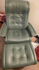 Ekornes Stressless Large ROYAL Light Green Palmona Leather Recliner and Ottoman