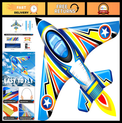 Easy to Fly Fighter Plane Kite for Kids & Adults, Durable Fiberglass Frame, Outd