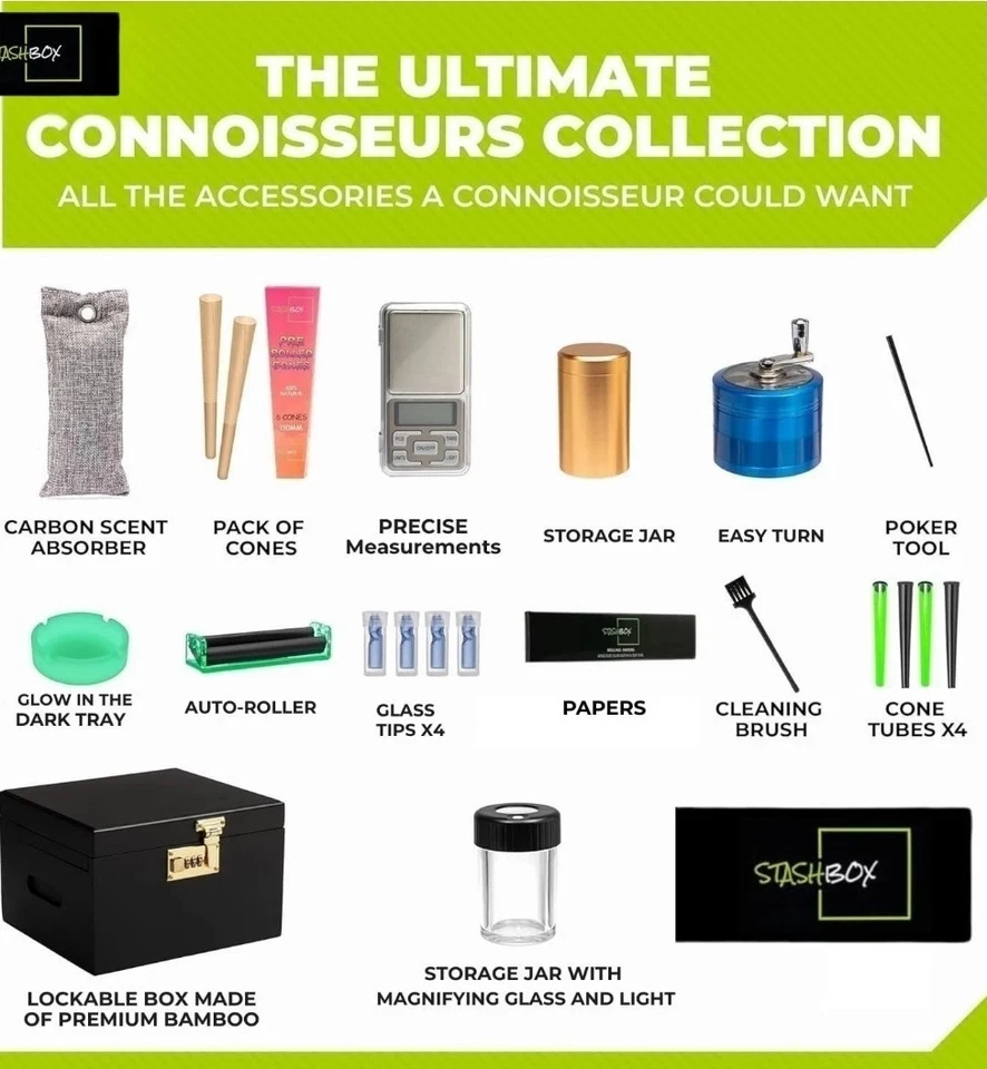 Stash Box with Rolling Tray, Smell Proof, Built-In Combo Lock & 21 Accessories - Image 3 of 3