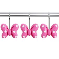 Pink Polka Dot Bow Shower Curtain Hooks Stainless Steel Decorative 12 PCS