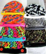 Women's Handmade Crochet Beanie Hat Colorful w/Buttons  YOU CHOOSE COLOR