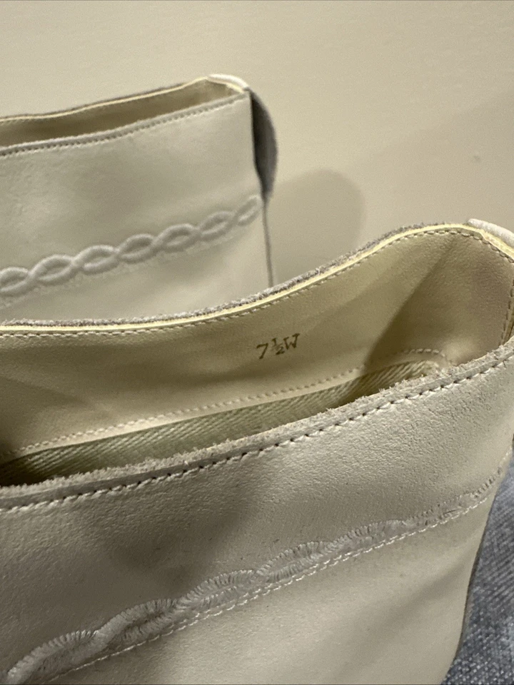 Botín de cuero tejido con cable marfil vintage años 80 7-1/2 marfil hecho por el hombre raro Foto 2 de 4