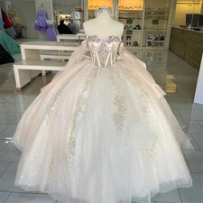 Sparkly Sequined Quinceanera Dress Off Shoulder Crytal Beaded Birthday Prom Gown