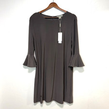 New Charlie Page Midi Dress Bell Sleeve Solid Casual Brown Neutral Womens Size L