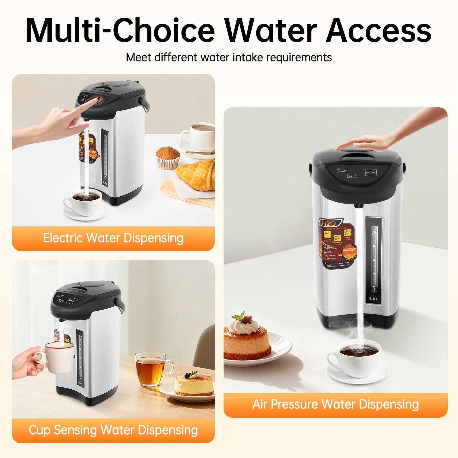 4L High-Capacity Electric Water Boiler & Warmer 750W Stainless Steel Tea Kettle