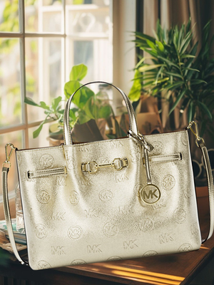 Michael Kors Carson Medium Bag Purse Satchel Handbag Gold