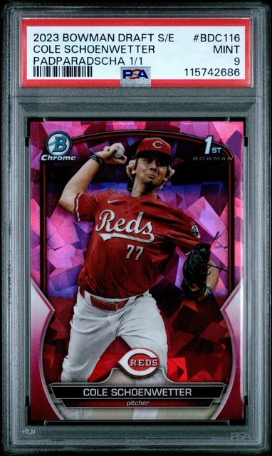 Cole Schoenwetter 2023 1st Bowman Draft Sapphire Padparadscha 1/1 PSA 9 Reds SP