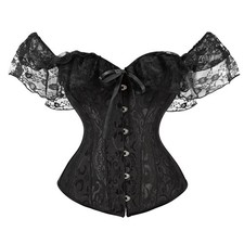 Victorian Women Jacquard Corset Boned Overbust Corset Tops Renaissance Bustier