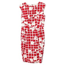 CH Carolina Herrera Red Floral Grid Printed Sheath Dress M