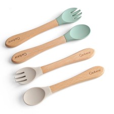 Ginbear Silicone Baby Spoons and Forks Self-feeding 12-18 Green Almond
