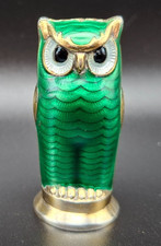 'Green Owl' Salt Shaker David Andersen Norway Sterling Silver Gilt & Enamel #4