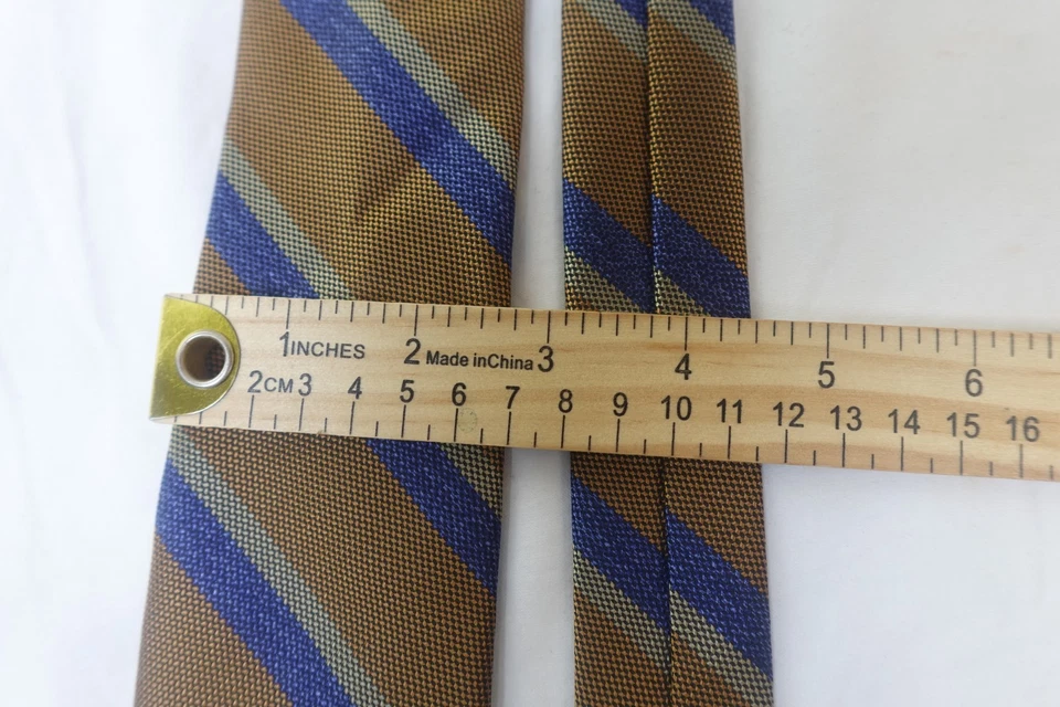 Saddlebred Tie Silk Blend Brown Blue Striped Classic Business Necktie - Image 4 of 4