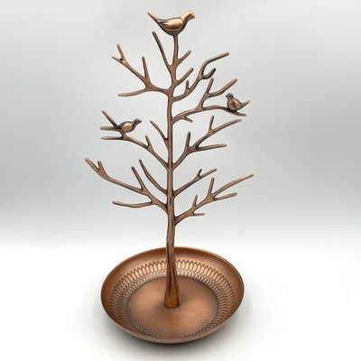 Copper Tone Bird Tree Jewelry Holder Organizer Tray Stand 12 