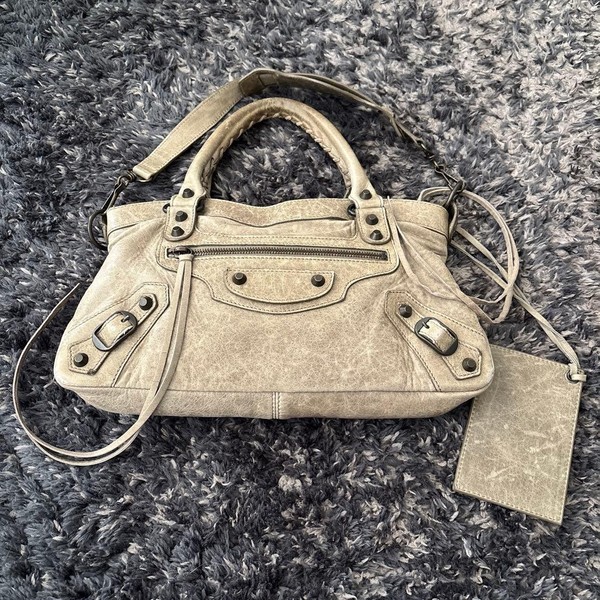 Balenciaga City the first Greige Leather Handbag 103208 Tote Shoulder Bag Y2K