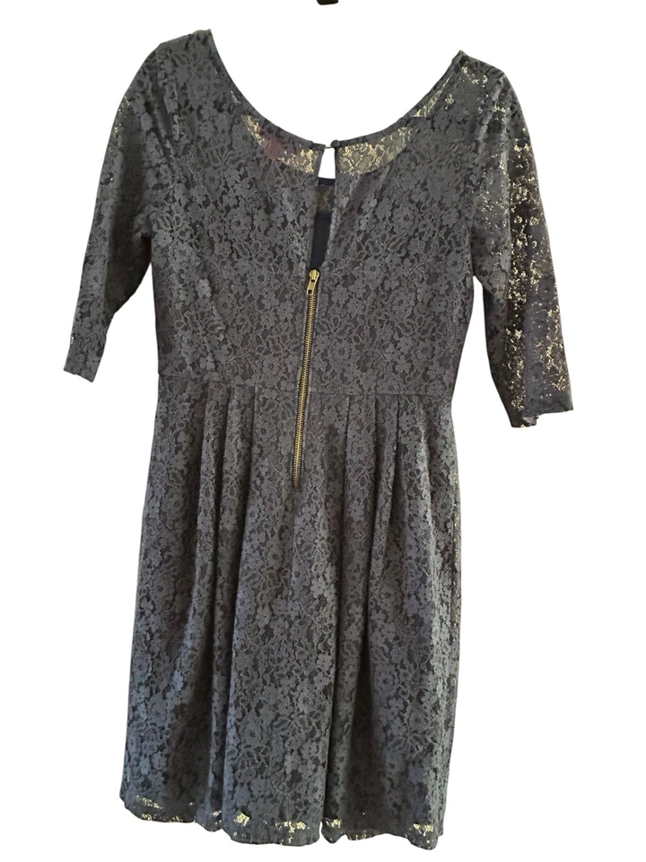 VESTIDO BETSEY JOHNSON FEMININO Tamanho 6 LACE ILLUSION YOKE MANGA 3/4 AZUL MARINHO - Imagem 3 de 4
