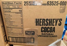 #25 lbs HERSHEY'S Natural Unsweetened Cocoa Powder BB 6/2027 63525 baking bulk