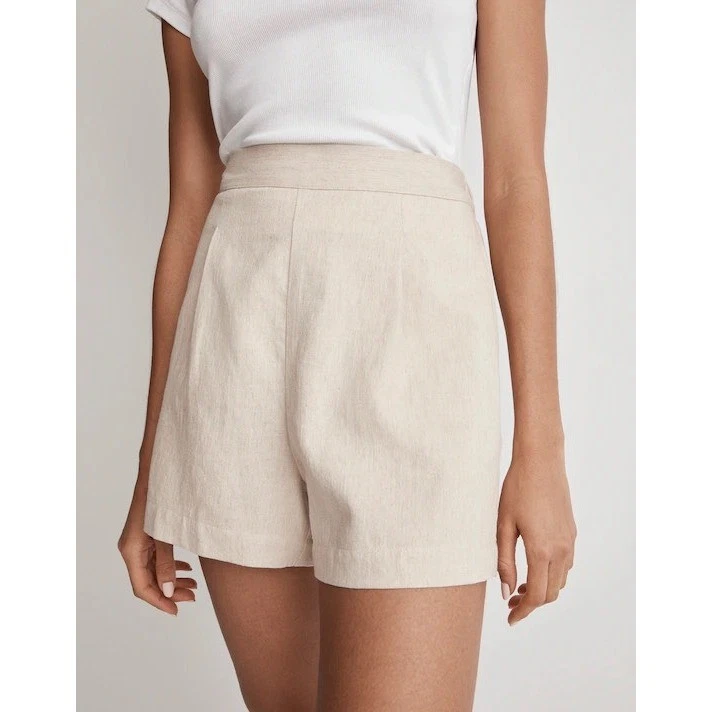 Madewell Small Clean Pull-On Linen Shorts Pleated High Rise Beige Natural Undyed