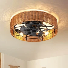 EDISHINE 19.7''Rattan Ceiling Fan With Light And Remote Control Included,Outdoor