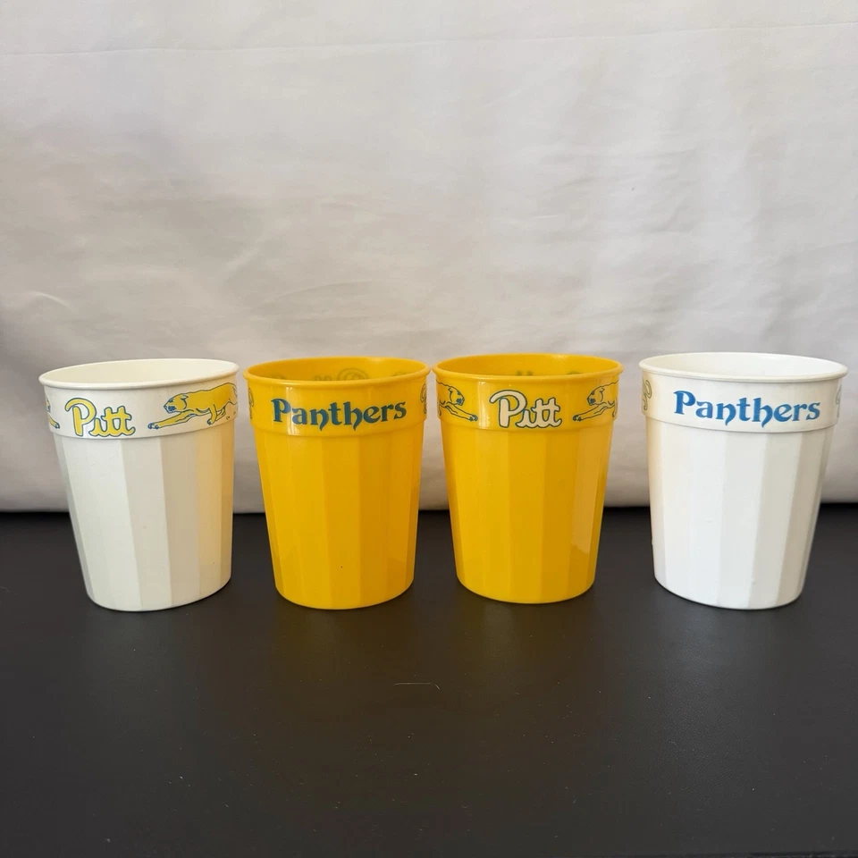 Juego de 4 vasos vintage Pitt University of Pittsburgh (2 amarillos 2 blancos) Foto 2 de 3