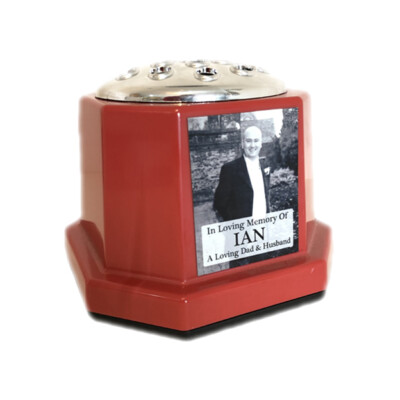 Rote Gedenk Grab Crem Vase & Silber Topf personalisiert mit beliebigem Bild & Text