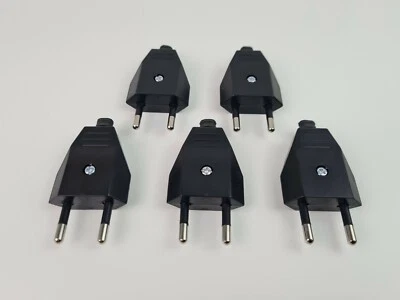 SP-ELECTRONIC 5 x Euro Stecker schwarz mit Kabeleinführungstülle Euro Flachstecker 5 x schwarz