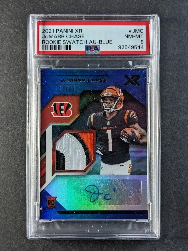 JaMarr Chase Panini XR Rookie Swatch Autographs #JMC Blue