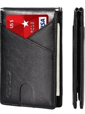 ZECICO Leather Minimalist Front Pocket wallet RFID Blocking Black