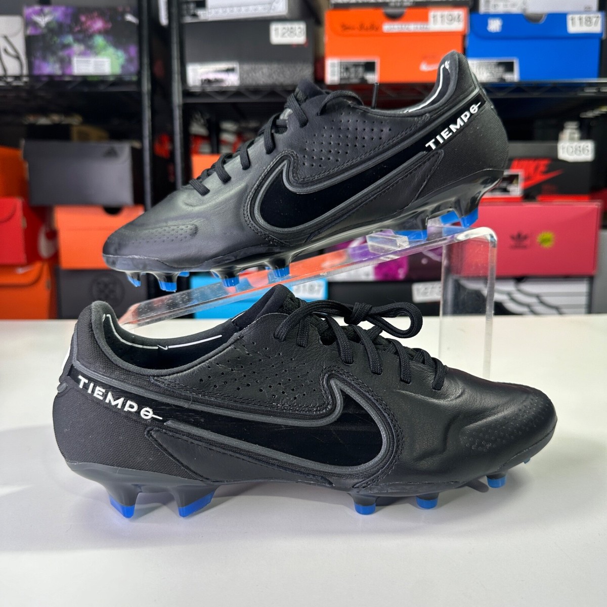 NIKE TIEMPO LEGEND 9 ELITE FG BLACK-DARK SMOKE GREY-BLUE SZ 6.5
