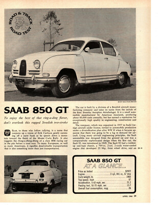 1964 SAAB 850 GT ~ ORIGINAL 4-PAGE ROAD TEST / ARTICLE / AD