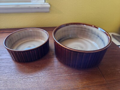 Set of 2 Sango Nova Brown 4933 Ceramic Bakeware Round Casseroles 6.5'' and 8'' 
