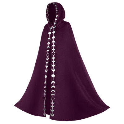 Medieval Moon Embroidery Cloak Hooded Gothic Wizard Cosplay Halloween Cape Robe