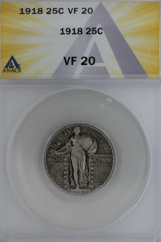 1918  .25   ANACS   VF 20    Standing Liberty Quarter, Liberty 25 Cents