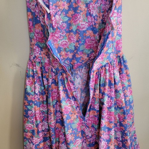 Vintage Laura Ashley | Maxi abito senza spalline rosa arancione blu stampa floreale 10 - Foto 5 di 7
