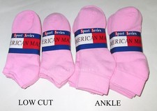 6 Pairs Womens Low Cut OR Ankle Length Pink Cotton Socks Med Weight USA Made
