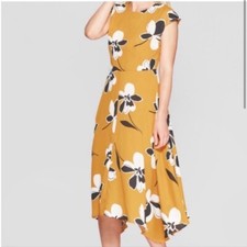 WHOWHATWEAR Asymmetrical Floral Midi Dress Yellow Plus Size 2X