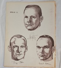 Vintage APOLLO 11 1969 Nasa Art Print, Astronauts, Printed Signatures 11X8.5