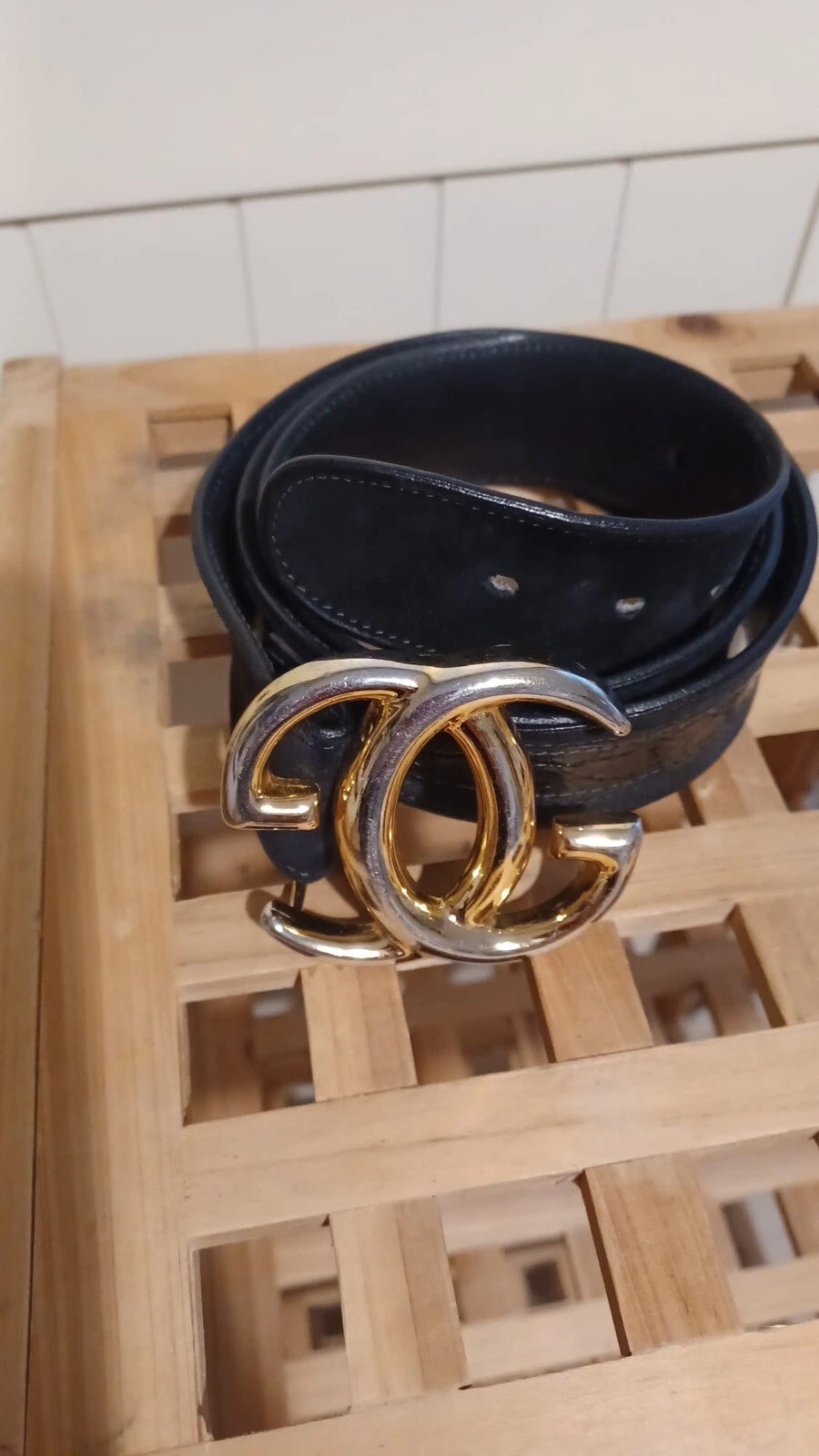 Ceinture cuir bleu crocodile Gucci