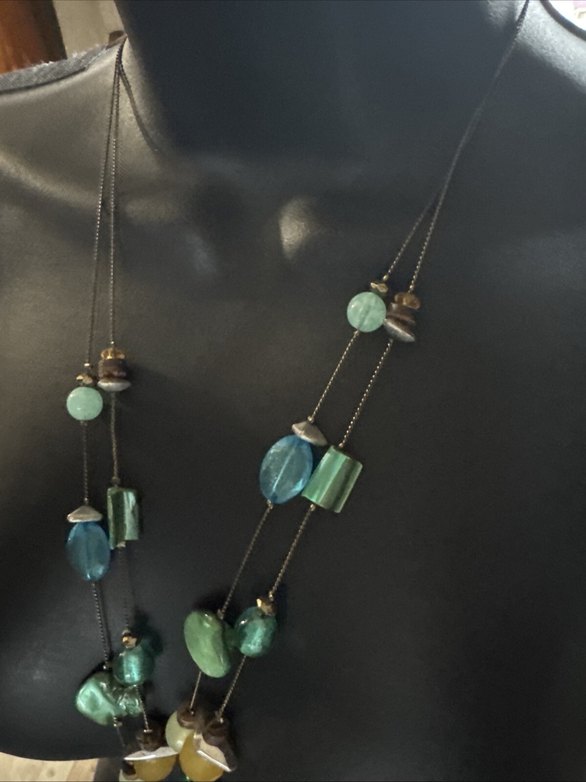 Double Strand Signed Ruby Rd Silvertone Blue Gree… - image 9