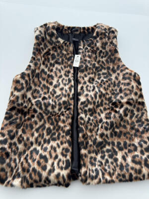 NWTS TALBOTS Ladies M Medium Tan Black Brown Leopard Cheetah Faux Fur Vest  $99 R
