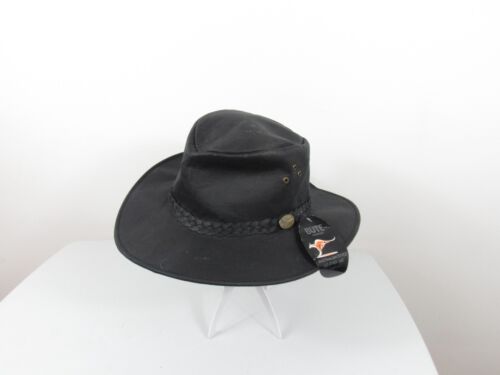 BNWT Mens Bute Headwear Black Leather Outback Safari Hat Size XL - Afbeelding 1 van 8