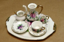 MINIATURE  CHINA VIOLETS FLOWERS PORCELAIN Tea Set JAPAN 7X11cm FLORAL DESIGN