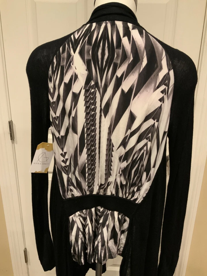 Cárdigan Ted Baker Negro Blanco Geométrico 100% Seda Frente Abierto Talla Mediana | TB 2 Foto 2 de 4