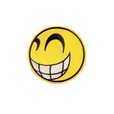 Smiley Face Grin Embroidered Iron-On Patch   Fun Yellow Emoji DIY Badge