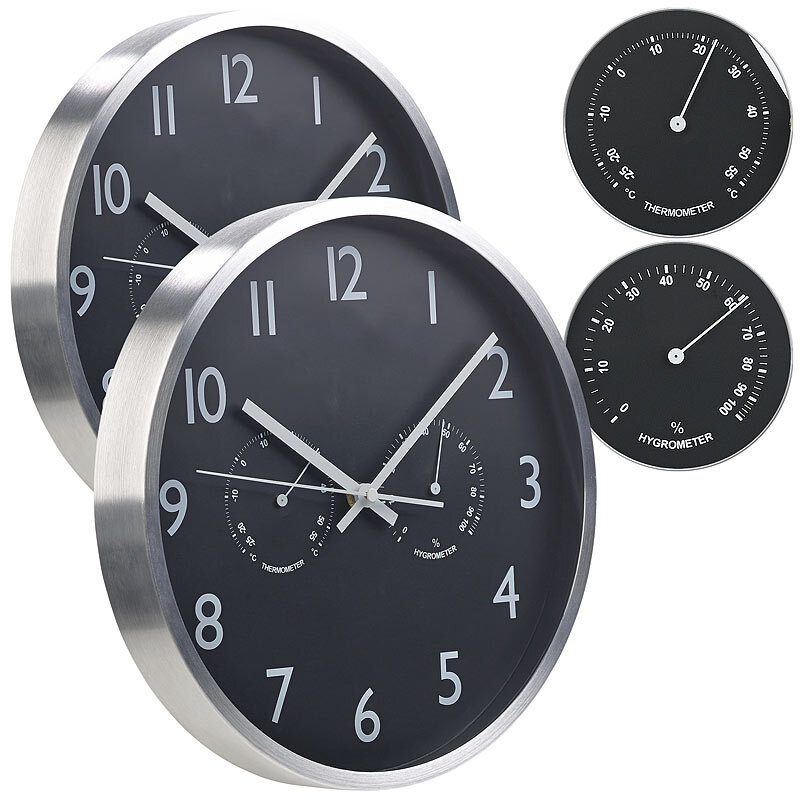 Leonhard 2er-Set 3in1-Funk-Wanduhren mit Thermometer