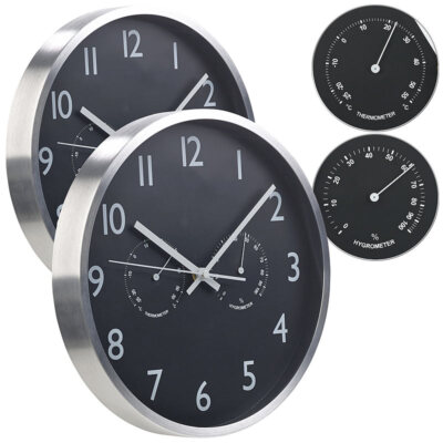 Leonhard 2er-Set 3in1-Funk-Wanduhren mit Thermometer Hygrometer, Ø 30  cm