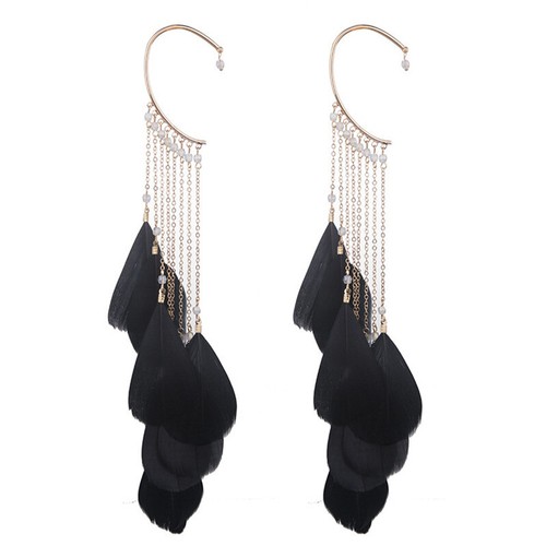 Womens Feather Long Tassels Dangle/Drop Earring Ladies Boho Earrings Jewellery - Picture 9 of 19