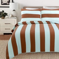 Elaina Brick Red Striped Cotton Reversible Quilt Set, Bedspread, Coverlet