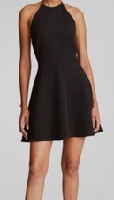 $395 Halston Women Black Davina Rhinestone Fit-&-Flare Halter Mini Dress Size 10